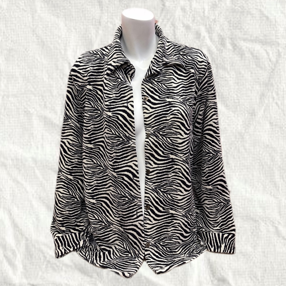 Vintage Zebra Print Button-Up Shirt XL